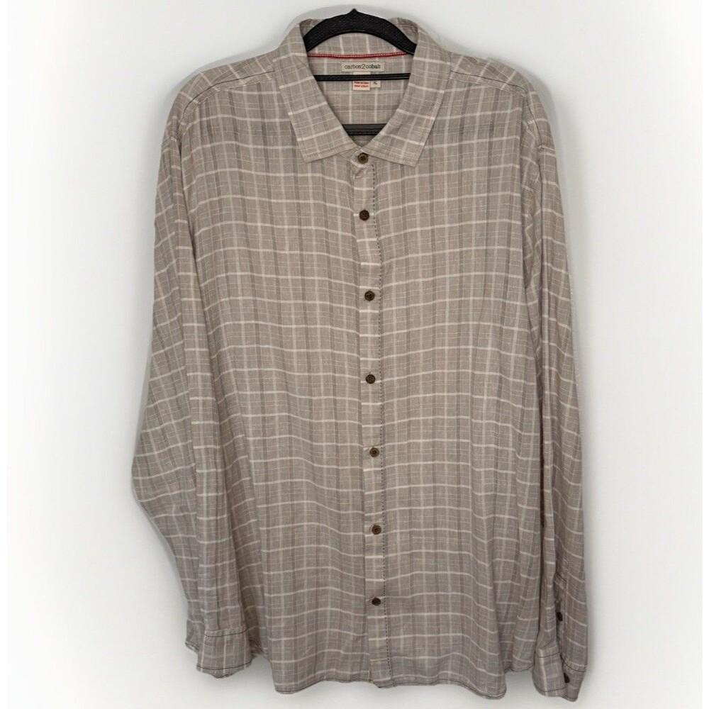 Carbon2Cobalt XL Linen Blend Plaid Gray Check Button Up Shirt